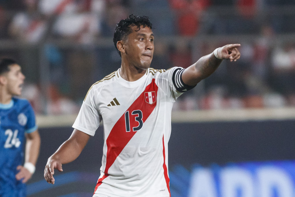 Renato Tapia of Peru gestures during an international friendly between Peru and Paraguay at Estadio Monumental on June 7, 2024 in Lima, Peru.