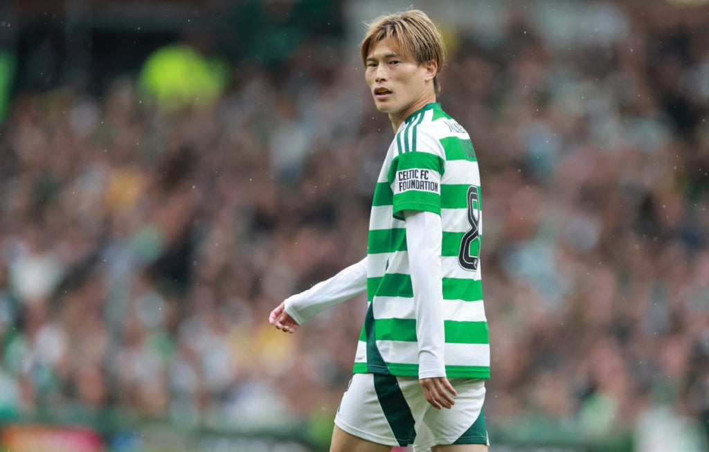 Kyogo Furuhashi of Celtic during the cinch Premiership match between Celtic FC and Kilmarnock FC at Celtic Park on August 4, 2024 in Glasgow, Unite...