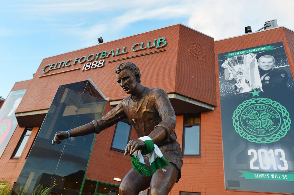 The statue to Celtic FC Legend Jimmy Johnstone at Celtic Park ahead of the UEFA Champions League group stage match between Celtic FC and SL Benfica...