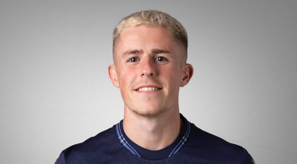 Luke McCowan of Dundee during the team photocall on July 28, 2023 in Dundee, Scotland .