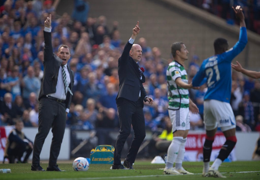 Glasgow Celtic FC manager Brendan Rodgers and Glasgow Rangers manager Philippe Clement during the Scottish Gas Mens Scottish Cup Final between Celt...