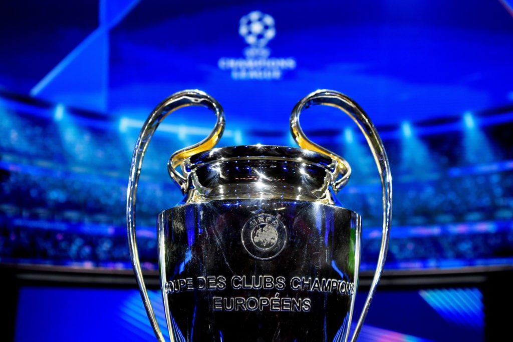 A detailed view of the UEFA Champions League Trophy during the UEFA Champions League 2024/25 Group Stage Draw at Grimaldi Forum on August 29, 2024 ...