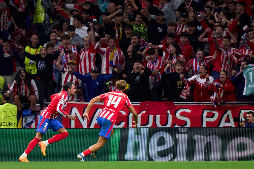 José María Giménez of Atletico de Madrid celebrates scoring his team's second goal during the UEFA Champions League 2024/25 League Phase MD1 match ...