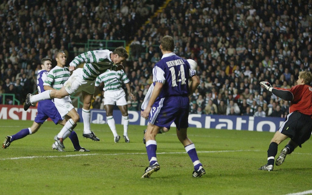 Chris Sutton of Celtic scores the third goal