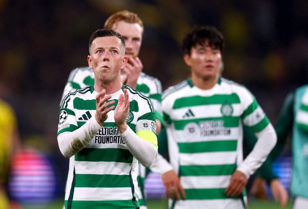 Callum McGregor of Celtic acknowledges the fans after the UEFA Champions League 2024/25 League Phase MD6 match between Borussia Dortmund and Celtic...