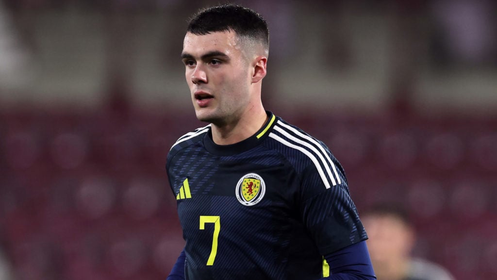 Lennon Miller of Scotland is seen during the UEFA U21 EURO 2025 qualifying match between Scotland and Belgium at Tynecastle Stadium on October 11, ...