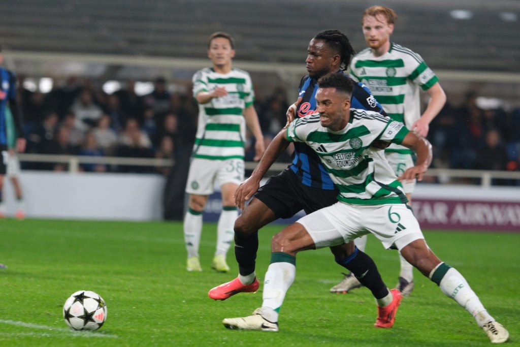 Ademola Lookman of Atalanta BC 1907 is followed by Auston Trusty of Celtic FC during the UEFA Champions League 2024/2025 League Phase MD3 football ...