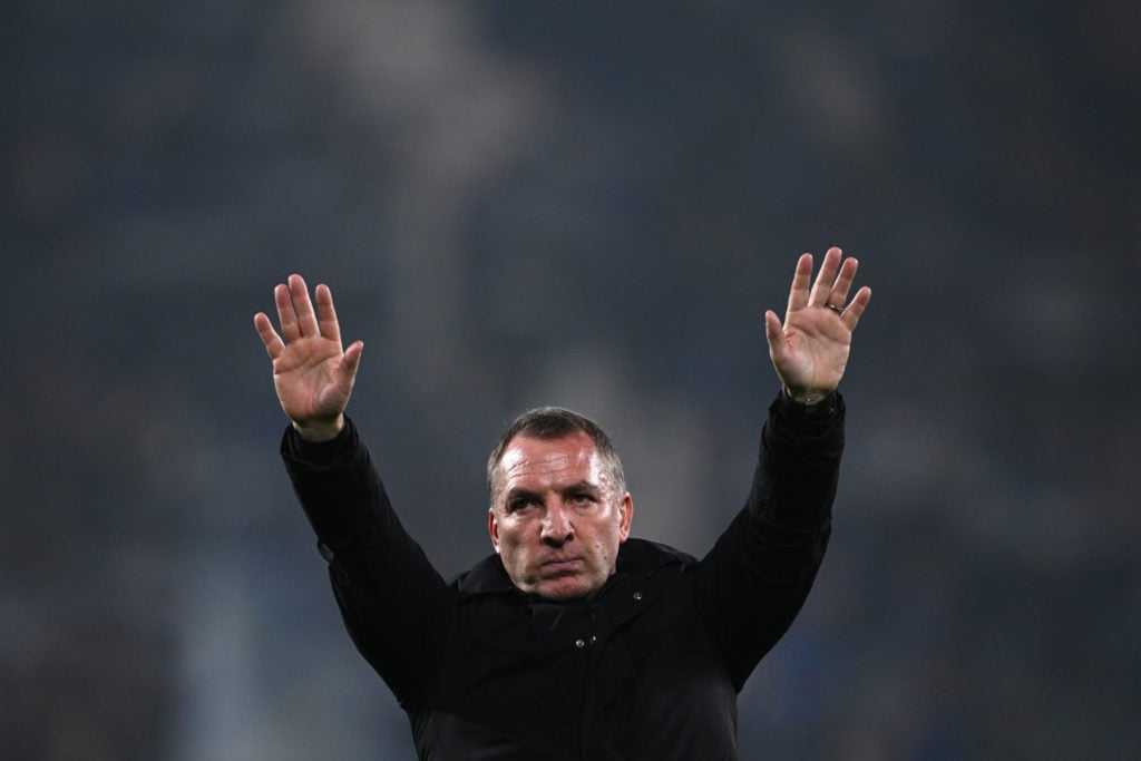 Celtic's Brendan Rodgers celebrates at the end of the UEFA Champions League 2024/25 League Stage MD3 match between Atalanta BC and Celti.