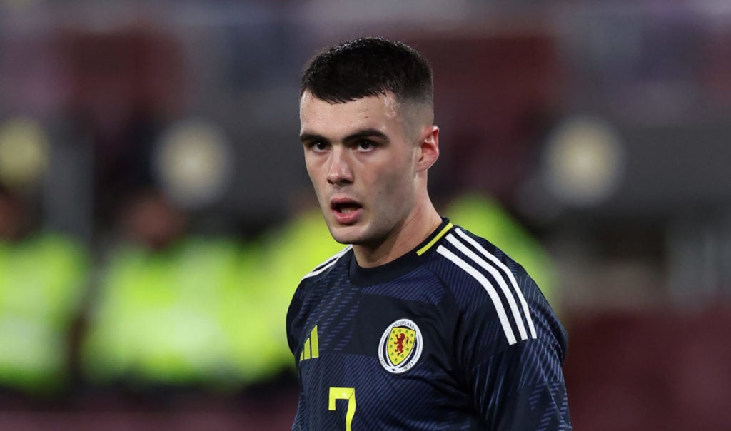 Lennon Miller of Scotland is seen during the UEFA U21 EURO 2025 qualifying match between Scotland and Belgium at Tynecastle Stadium on October 11, ...