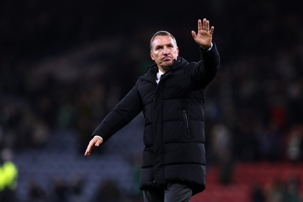 Celtic manager Brendan Rodgers reacts during the Premier Sports Cup Semi-Final match between Celtic and Aberdeen at Hampden Park on November 02, 20...