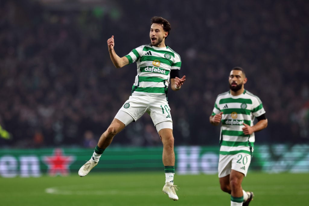 Nicolas Kuhn of Celtic celebrates scoring his team's first goal during the UEFA Champions League 2024/25 League Phase MD4 match between Celtic FC a...