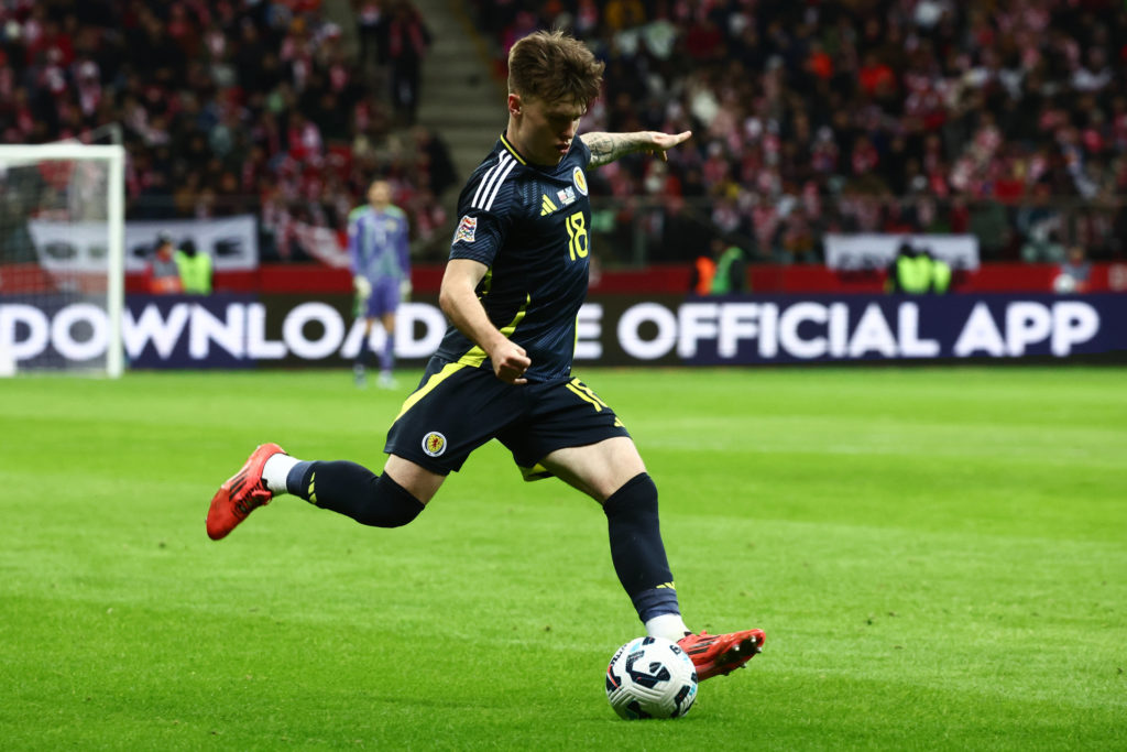 Ben Gannon-Doak in action in the UEFA Nations League for Scotland against Poland.