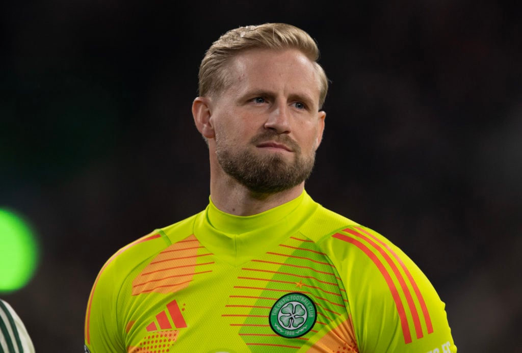 Celtic goalkeeper Kasper Schmeichel lines up before the UEFA Champions League 2024/25 League Phase MD5 match between Celtic FC and Club Brugge KV a...