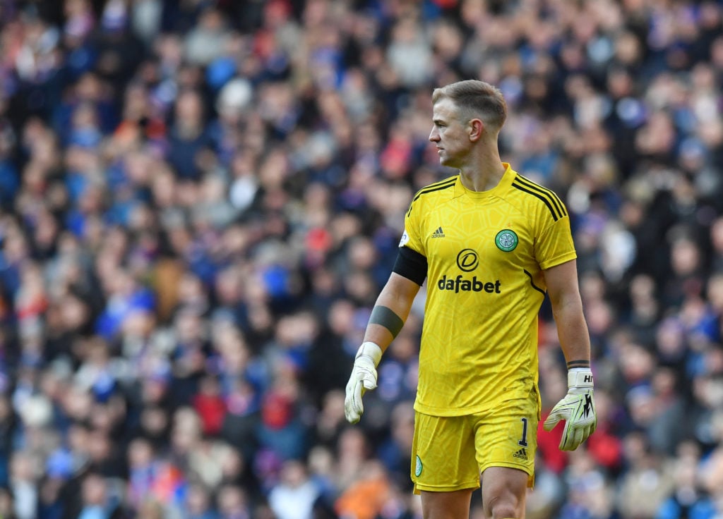 Joe Hart in action for Celtic in the Glasgow derby against Rangers.