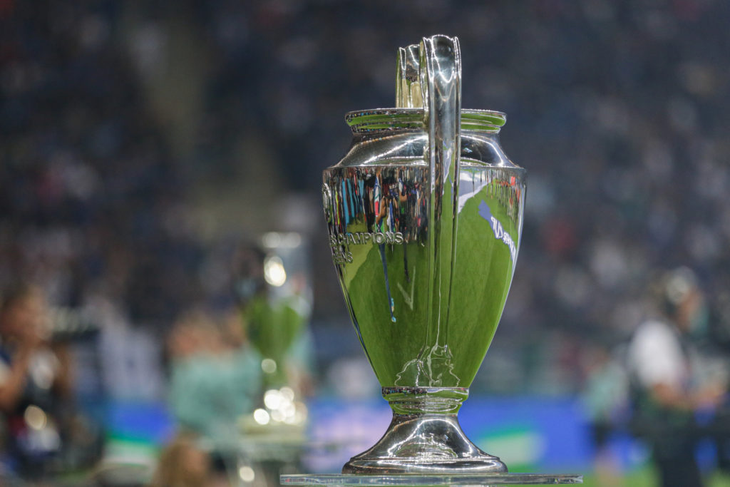 The Champions League Trophy seen during the ceremony after