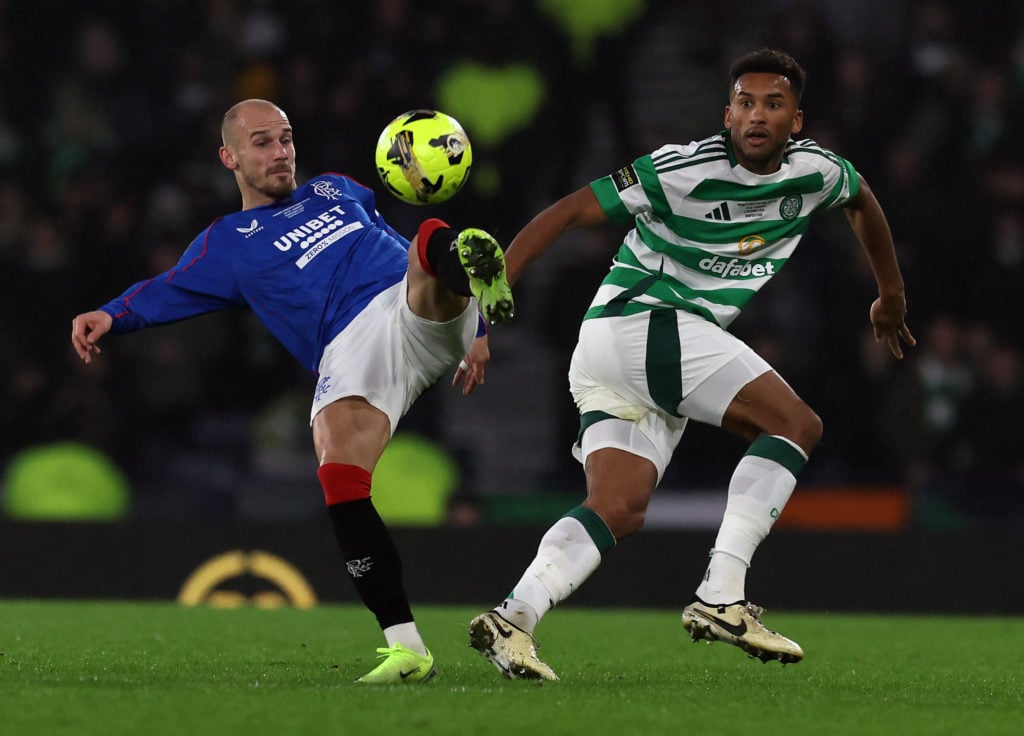 Václav Černý of Rangers vies with Auston Trusty of Celtic during the Premier Sports Cup final between Celtic and Rangers at Hampden Park in December...