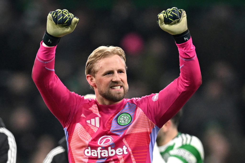 Kasper Schmeichel celebrates Celtic's win against Young Boys