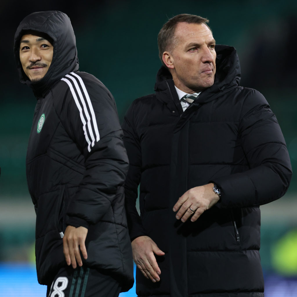 Celtic manager Brendan Rodgers and Diazen Maeda are at full time during the Cinch Scottish Premiership match between Hibernian FC and Celtic FC at Easter Road
