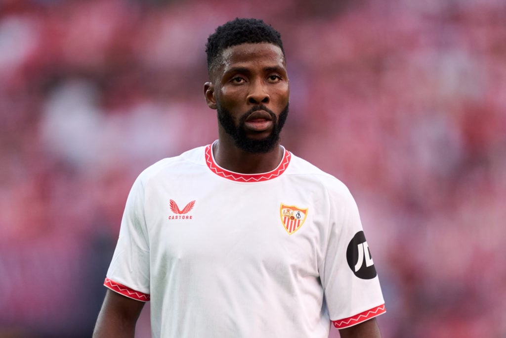 Kelechi Iheanacho of Sevilla FC looks on during the LaLiga match between Athletic Club and Sevilla FC at Estadio de San Mames on September 29, 2024...