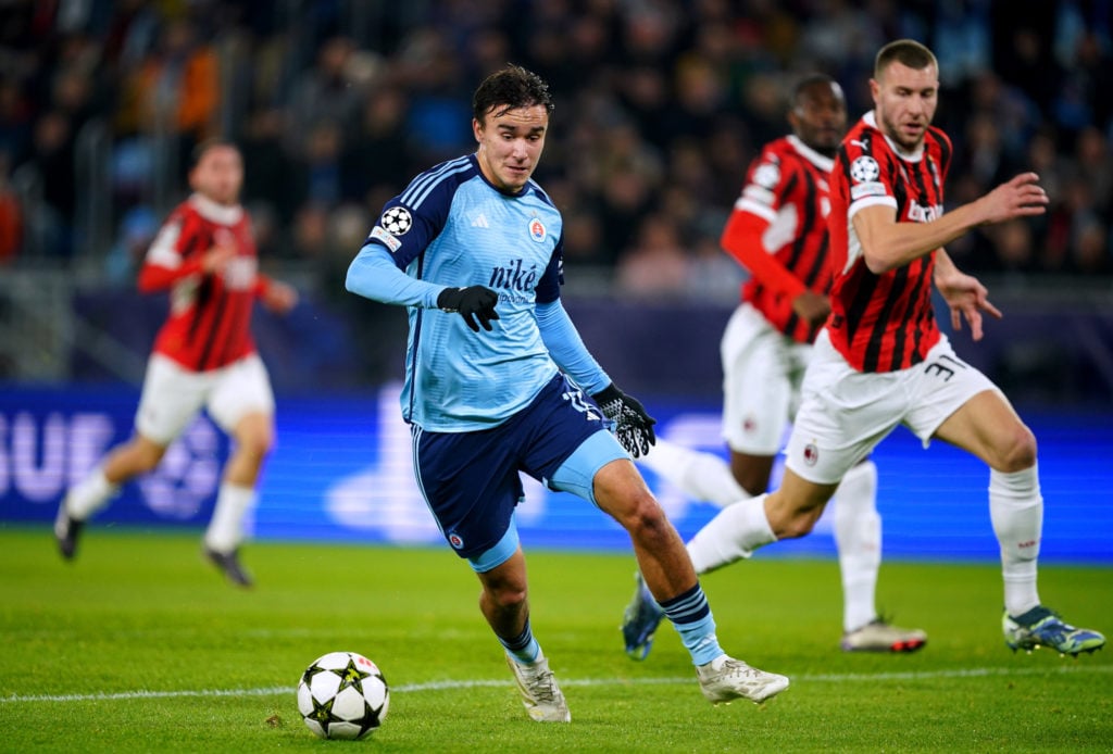 David Strelec of SK Slovan Bratislava runs with the ball during the UEFA Champions League 2024/25 League Phase MD5 match between SK Slovan Bratisla...