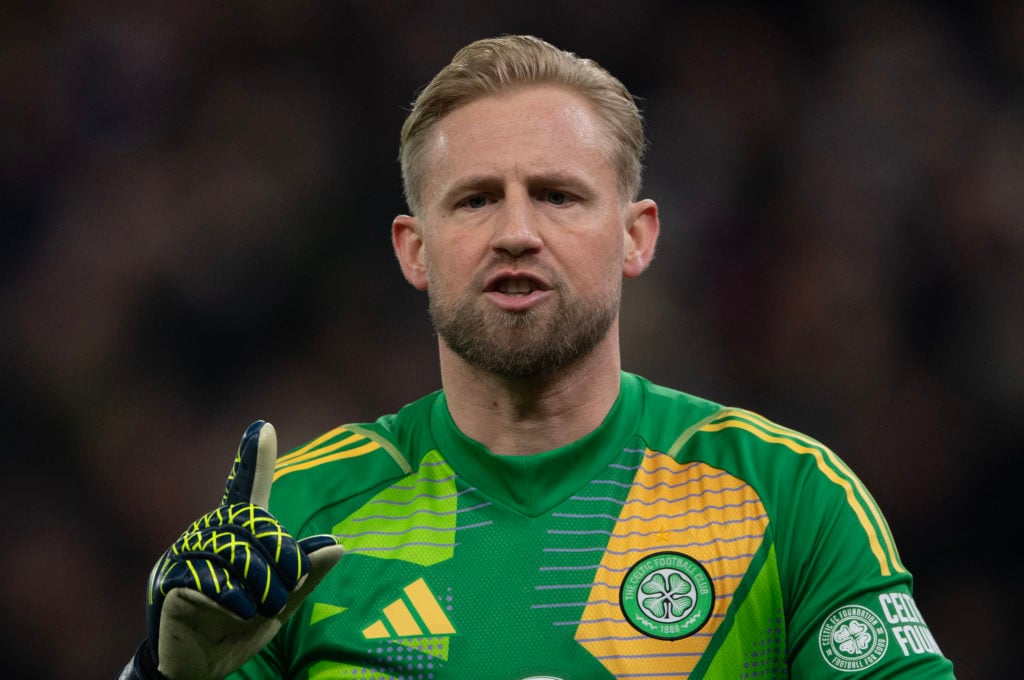 Kasper Schmeichel in action in Aston Villa FC v Celtic FC - UEFA Champions League match at Villa Park.