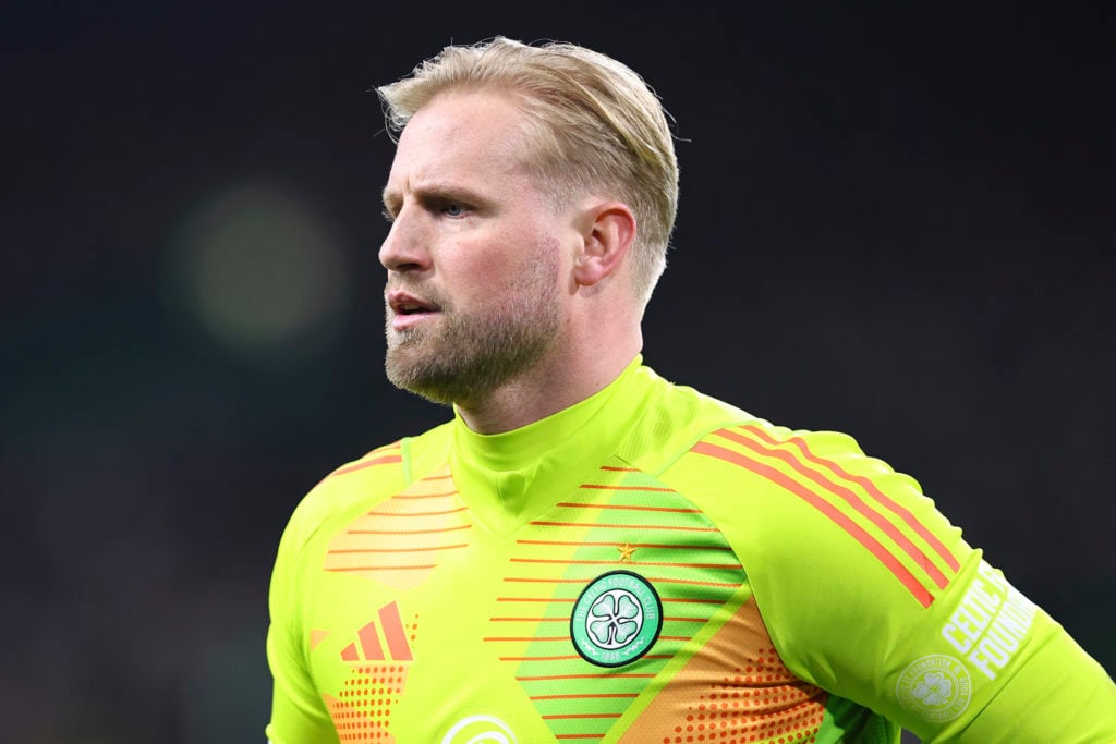 goalkeeper Kasper Schmeichel of Celtic FC looks on during the UEFA Champions League 2024/25 League Knockout Play-off First Leg match between Celtic...