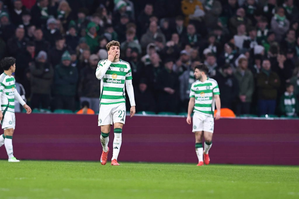 Arne Engels looks dejected after Celtic vs Bayern Munich