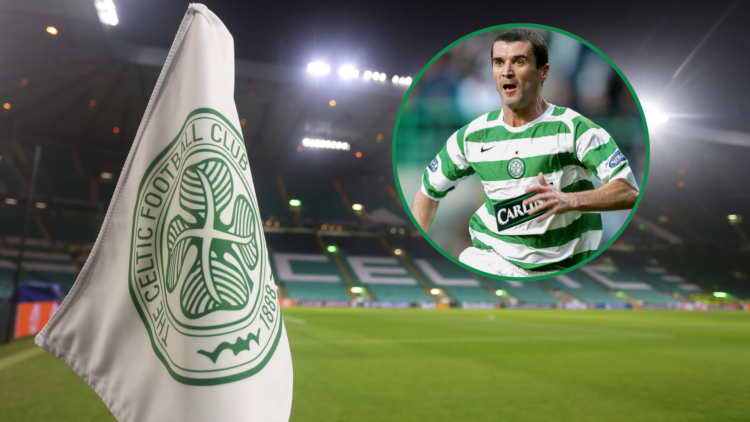 Celtic Park general view before Bayern Munich match. Circular inset of Roy Keane at Celtic