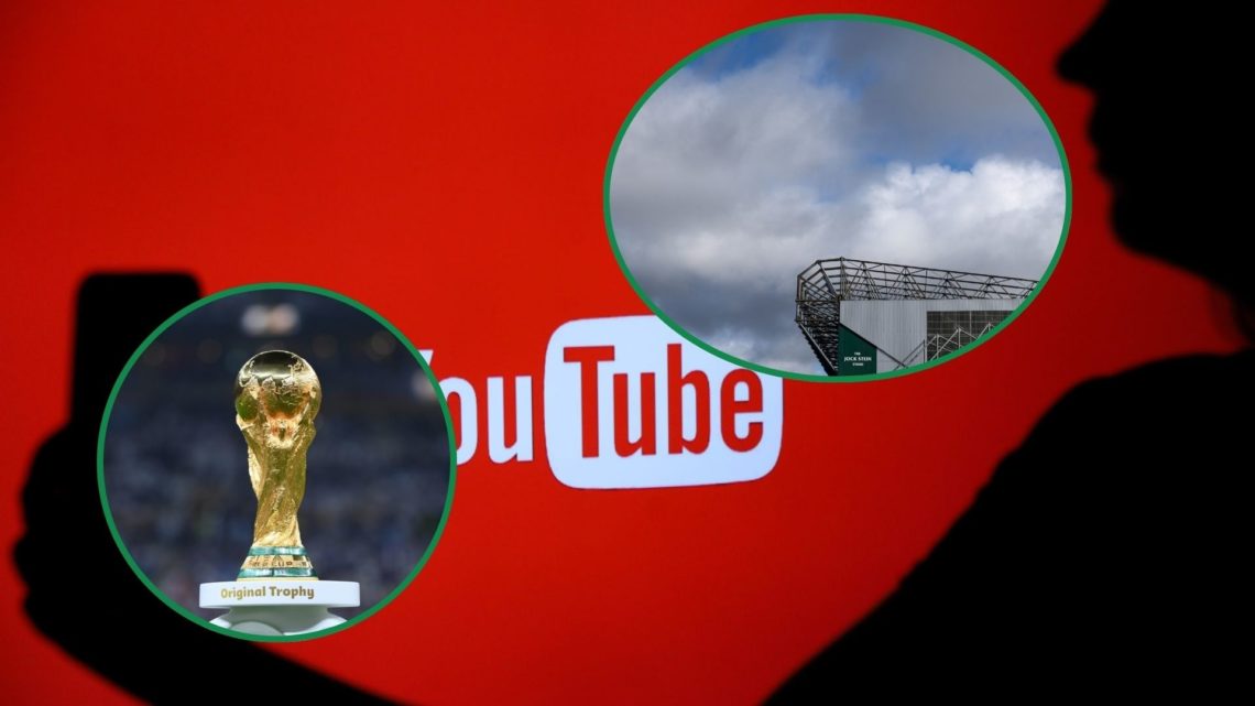 Photo of Celtic Park and the World Cup set on the background of a YouTube logo.