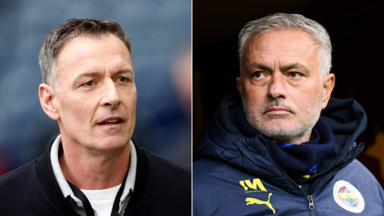 Two way split of former Celtic player Chris Sutton (L) and Fenerbahce manager Jose Mourinho (R) before Galatasaray match