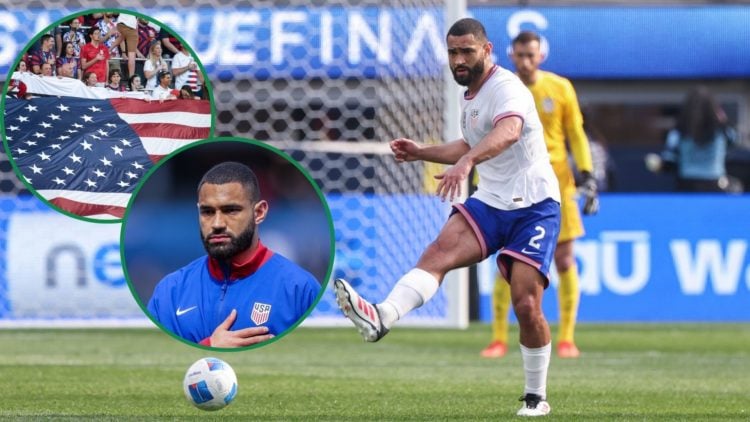 Celtic's Cameron Carter-Vickers in action for USMNT, including two insets and an American flag.