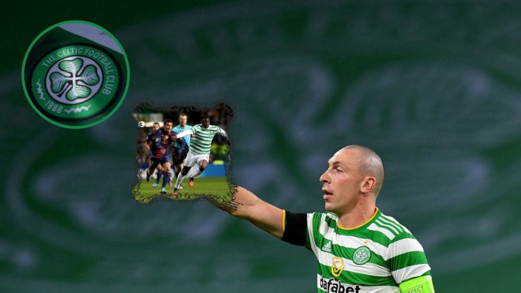 Scott Brown points, with an inset of Victor Wanyama and the Celtic badge.