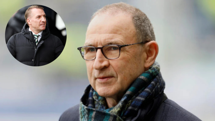 Former Celtic manager Martin O'Neill (R) and Brendan Rodgers, inset