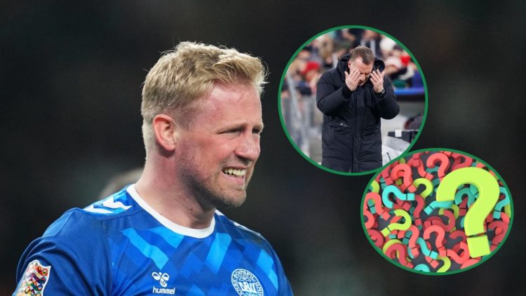 An image of Kasper Schmeichel and two insets, including Celtic manager, Brendan Rodgers.