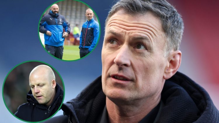 An image of former Celtic hero Chris Sutton with two insets of Kris Boyd & Kenny Miller and Steven Naismith.