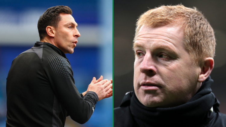 Scott Brown (L) in the management dugout took on Neil Lennon (R)