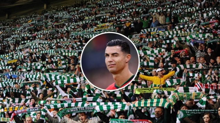 Cristiano Ronaldo and the Celtic supporters at Celtic Park in the Champions League