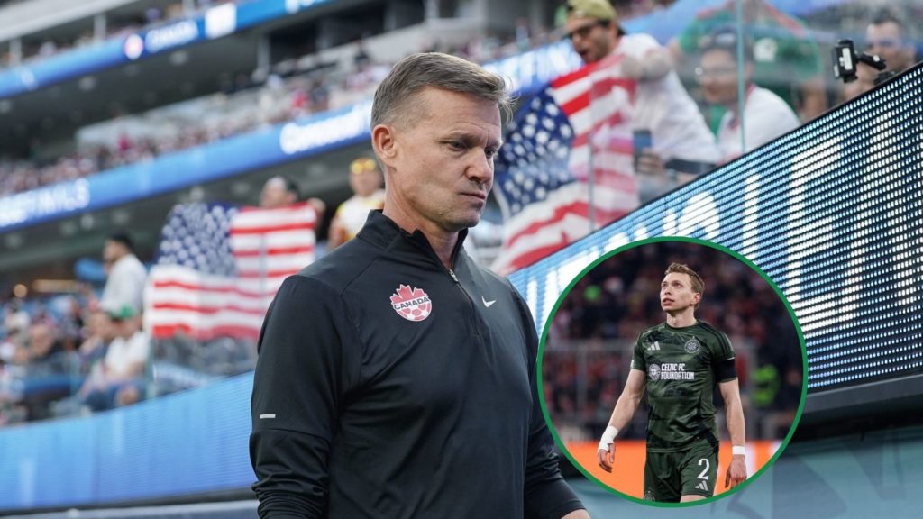 An image of Canada manager Jesse Marsch vs USA and Alistair Johnston of Celtic on Champions League duty vs Bayern Munich
