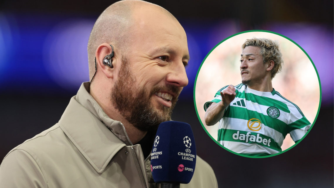 Alan Hutton, pundit for TNT Sports during the UEFA Champions League, with an inset of Daizen Maeda.