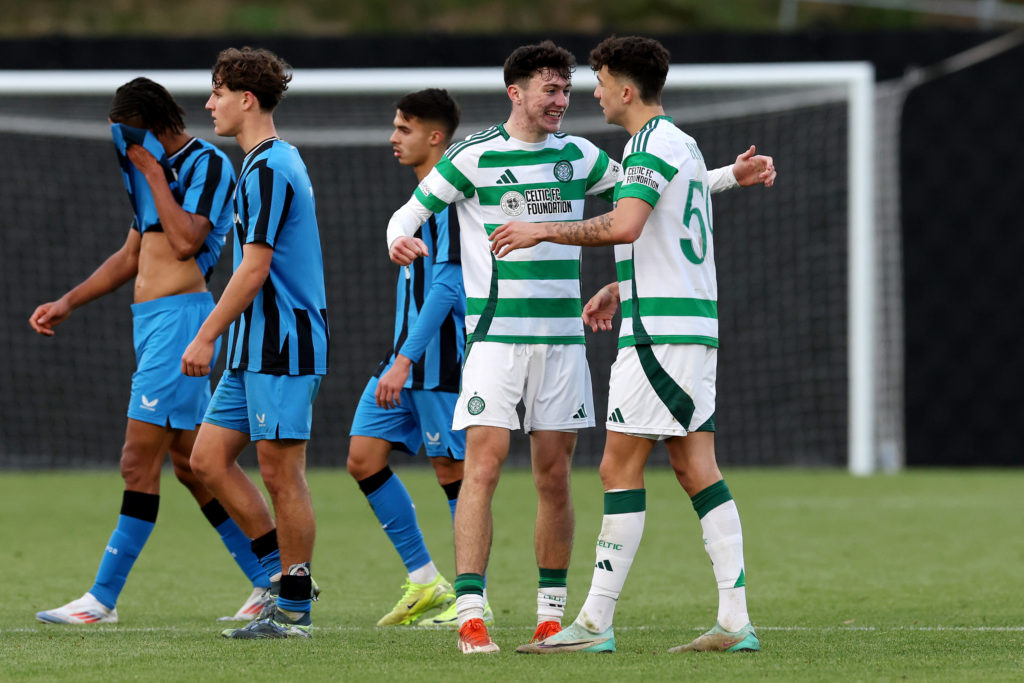 Colby Donovan and Jude Bonnar celebrate Celtic's goal in the UEFA Youth League