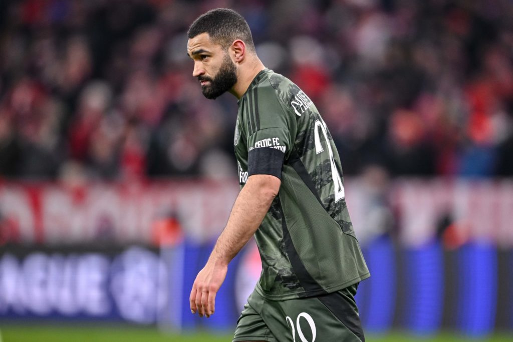 Cameron Carter-Vickers of Celtic FC looks on during the UEFA Champions League 2024/25 League Knockout Play-off Second Leg match between FC Bayern München and Celtic FC at Allianz Arena