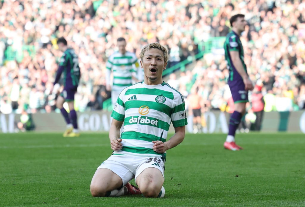 Daizen Maeda celebrates his goal for Celtic against Hibernian in the Scottish Cup