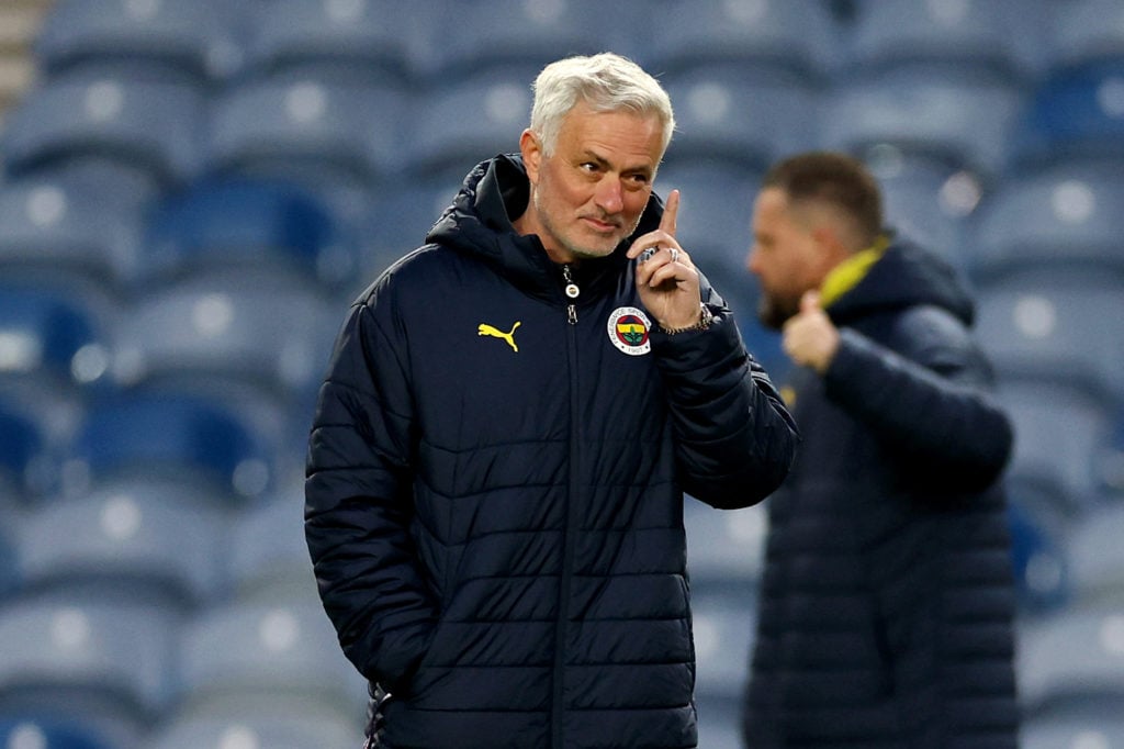 Jose Mourinho, head coach of Fenerbahce, leads a training session before the club's Europa League tie
