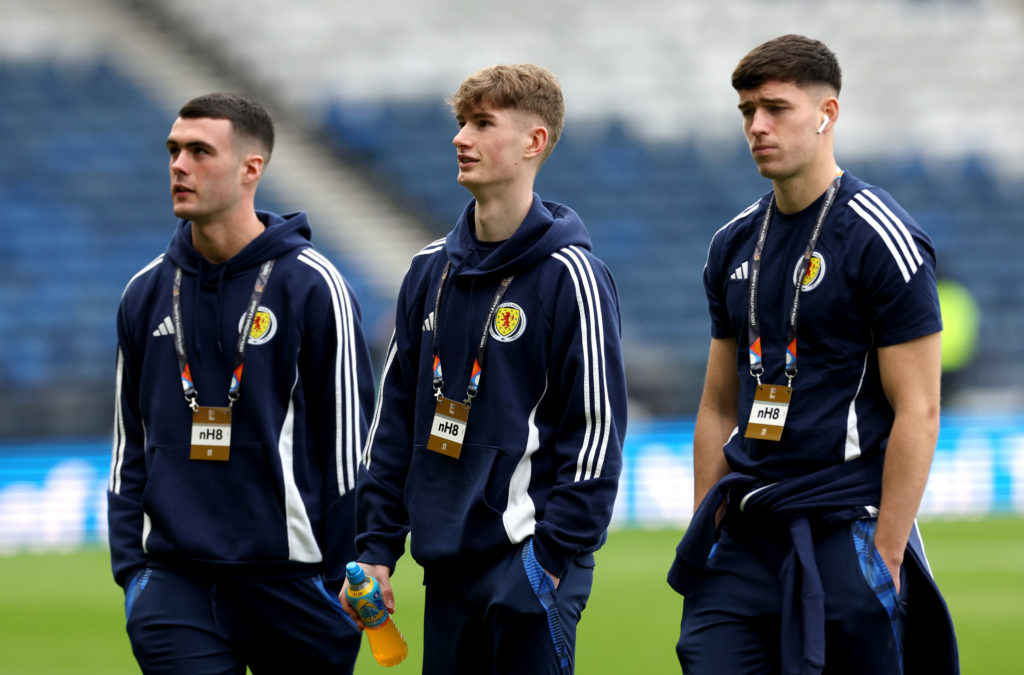 Celtic transfer target Lennon Miller arrives with his Scotland teammates to Hampden Park