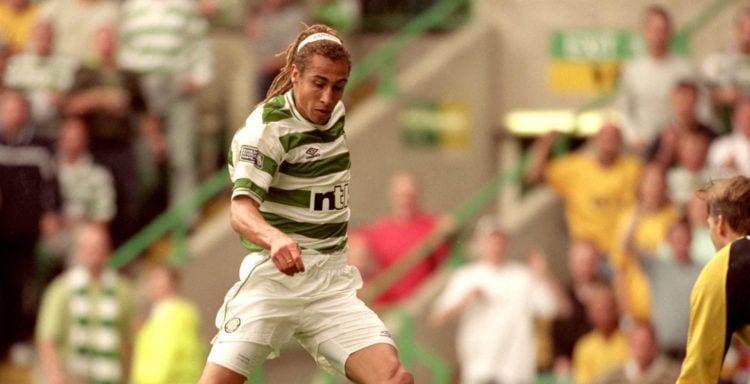 27 Aug 2000:  Henrik Larsson of Celtic in action during the Scottish Premier League match against Rangers at Celtic Park in Glasgow, Scotland. Celt...