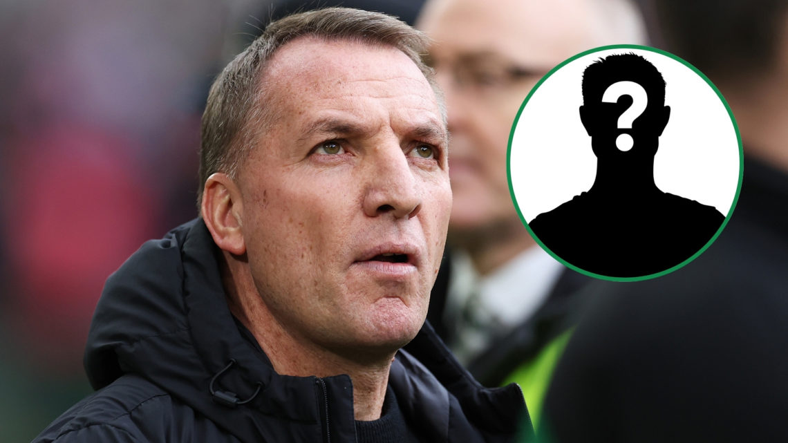 Brendan Rodgers, manager of Celtic, looks on prior to the William Hill Premiership match between Celtic FC and Rangers FC, with an inset featuring ...