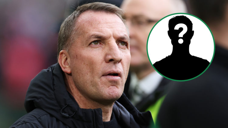 Brendan Rodgers, manager of Celtic, looks on prior to the William Hill Premiership match between Celtic FC and Rangers FC, with an inset featuring ...