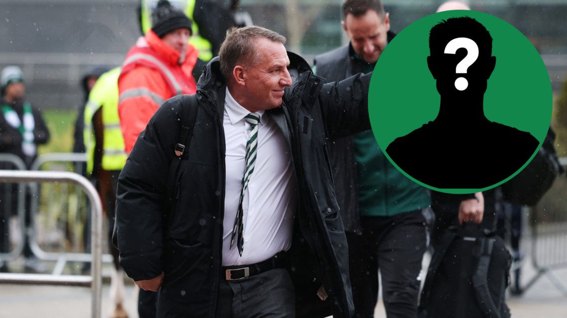 Brendan Rodgers waves to Celtic fans before match, circular inset of mystery player