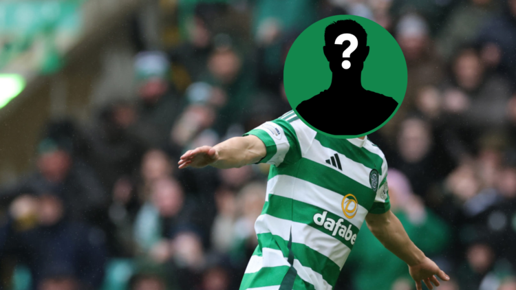 Daizen Maeda celebrates for Celtic, circular inset of mystery player