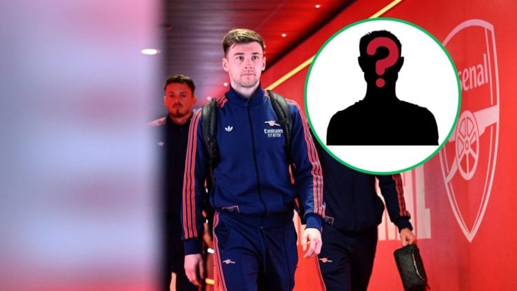 A photo of Celtic bound Kieran Tierney with an inset of a blank silhouette face and a question mark.